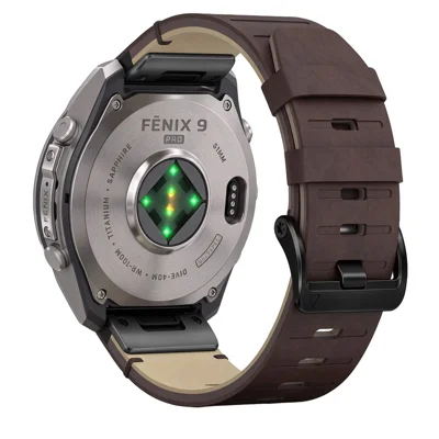 QuickFit-22mm Watch Band for Garmin Fenix 9 Pro AMOLED 47mm / Fenix 8 Pro AMOLED 47mm Genuine Cow Leather Band with Metal Pin Buckle - Dark Brown