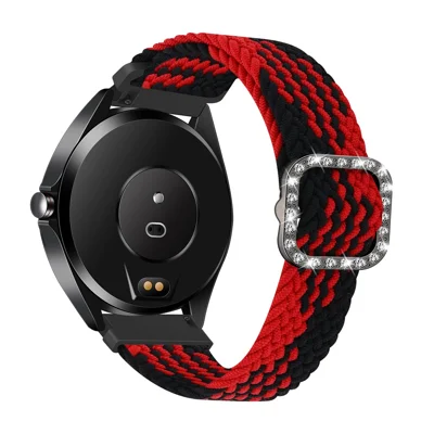 Nylon Tressé Strass Boucle De Montre Réglable Bande De Montre De Bracelet De 20mm Pour Samsung Galaxy Watch Active / Galaxy Watch 42mm / Gear Sport - Rouge Entre Noir
