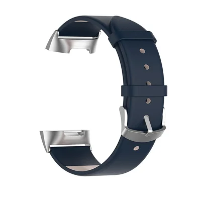 Quick Release Genuine Leather Smart Watch Band Wrist Strap for Fitbit Charge 5 - Dark Blue