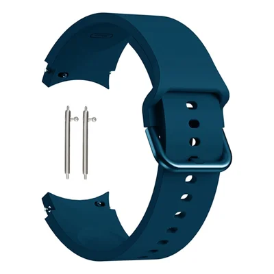 Solid Color Soft Silicone Smart Watch Band with Connecting Rod for Samsung Galaxy Watch6 40mm 44mm / Watch6 Classic 43mm 47mm / Watch 5 40mm 44mm / 5 Pro 45mm / Watch4 40mm 44mm - Dark Blue