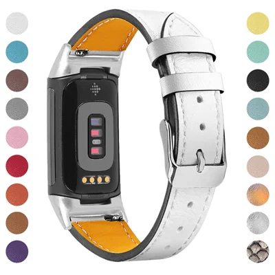 Hochwertiges Echtleder-Armband mit verstellbarem Band für Fitbit Charge 6 / 5 – Weiß