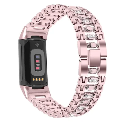 Metallarmband mit Strass-Dekor Ersatzarmband für Fitbit Charge 6 / 5 - Rosérosa