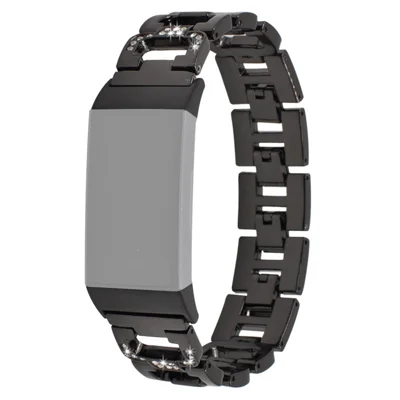Durable Rhinestones Decor Aluminum Alloy Replacement Smart Watch Band Wrist Strap for Fitbit Charge 6 / 5 - Black