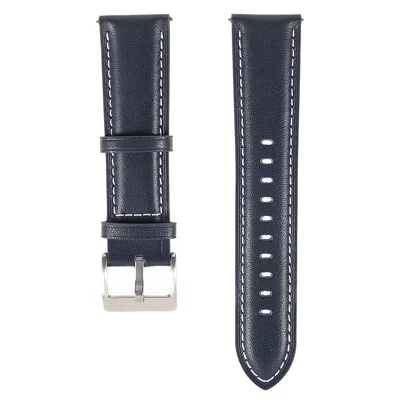 Bracelet de montre en cuir véritable Quick Release 22mm Réglable avec coutures pour Samsung Gear S3 Classic /Gear S3 Frontier/Galaxy Watch 46mm - Bleu
