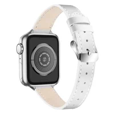Smart Watch Strap Genuine Leather Watchband for Apple Watch Series 12 11 10 42mm / 9 8 7 41mm / SE3 SE2 SE 6 5 4 40mm / 3 2 1 38mm - White