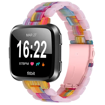 Rust-proof Color Splicing Resin Strap 3 Beads Watchband with Butterfly Buckle for Fitbit Versa 2/Fitbit Versa/Versa Lite/Versa SE - Glitter Pink/Colorful