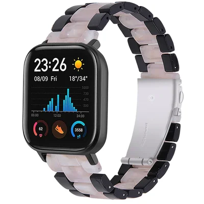 20mm Color Splicing Resin Strap Easy Assemble 3 Beads Watchband with Butterfly Buckle for Huami Amazfit GTR 42mm / Amazfit GTS / Amazfit BIP / Amazfit BIP Lite / Youth Edition 1S - Black / Pink