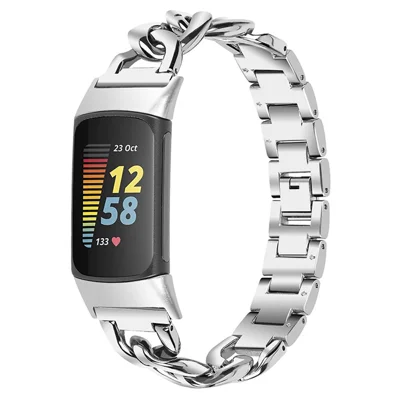 Hochwertiges Edelstahl-Smartwatch-Armband, Ersatzband für Fitbit Charge 6 / 5 – Silber