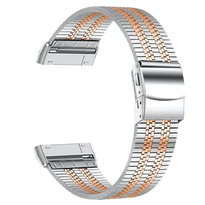5 Beads Stainless Steel Watch Band Tortoise Back Buckle Wrist Strap for Fitbit Versa 3/Fitbit Sense - Rose Gold Splicing