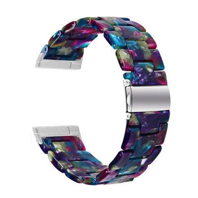 Resin Bracelet Wristband 3 Beads Strap Replacement for Fitbit Versa 3 / Fitbit Sense - Purple/Green Flowers