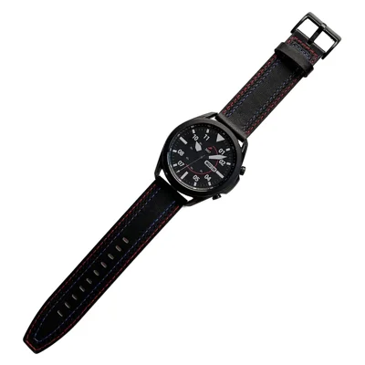 22mm Stitching Decor Genuine Leather Smart Watch Replacement Strap for Samsung Galaxy Watch3 45mm/Suunto 9 Peak - Schwarz