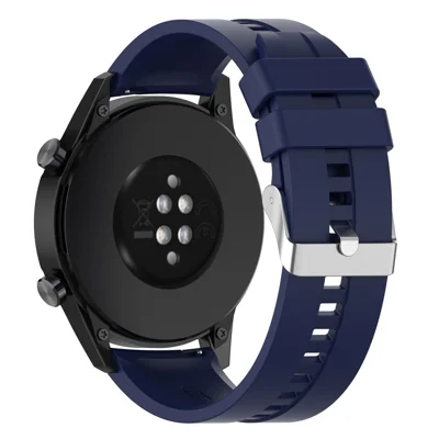 20mm Silikon-Smartwatch-Armband, verstellbar, Armband für Huawei Watch GT Runner/Watch GT3 42mm - Silber-Stahlschnalle/Mitternachtsblau