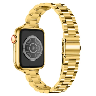 3 Beads Watchband Premium Stainless Steel Strap for Apple Watch Series 12 11 10 42mm / 9 8 7 41mm / SE3 SE2 SE 6 5 4 40mm / 3 2 1 38mm - Gold