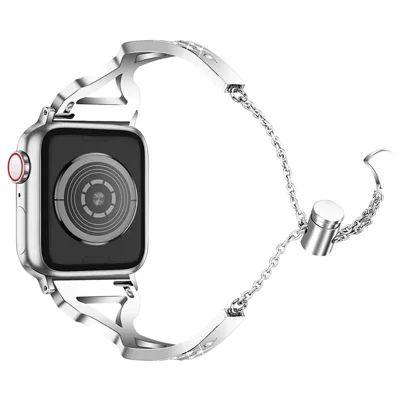 Rhinestone Stainless Steel Metal Watch Band Bracelet Strap Replacement for Apple Watch Ultra 2 49mm / Series 9 45mm / SE (2023) 44mm / Ultra 49mm / Series 8 45mm / 7 45mm / SE 44mm / SE (2022) 44mm / Series 6 / 5 / 4 44mm / Series 3 / 2 / 1 42mm - Silver