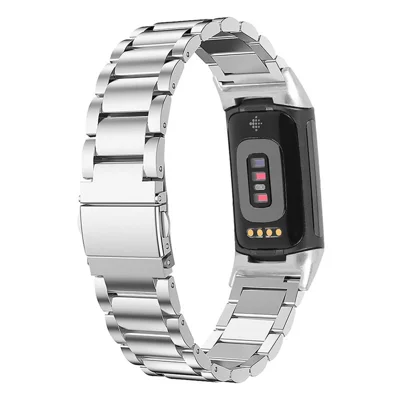 3 Perlen Edelstahl Entfernungsglieder Design Ersatzarmband für Fitbit Charge 6 / 5 - Silber