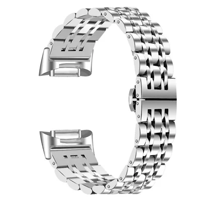 Austauschbares Armband aus Edelstahl mit 7 Perlen, atmungsaktiv, für Fitbit Charge 6 / 5 – Silber