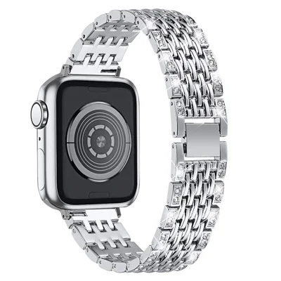 2 Rows Rhinestones Decor Metal Smart Watch Wrist Band Replacement Strap for Apple Watch Ultra 2 49mm / Series 9 45mm / SE (2023) 44mm / Ultra 49mm / Series 8 45mm / 7 45mm / Series 6 / 5 / 4 / SE 44mm / SE (2022) 44mm / Series 3 / 2 / 1 42mm - Silver