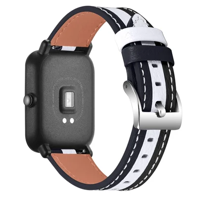 For Huami Amazfit Bip 1S/GTR 42mm Sewing Line Color Splicing Design Strap Adjustable Cowhide Leather Watch Band (20mm) - Black/White