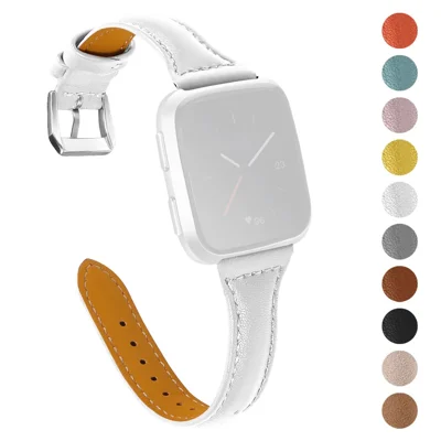 Para Fitbit Versa 2/Versa/Versa Lite/Versa SE Stylish Cowhide Genuine Leather Replacement Smart Watch Strap - Branco