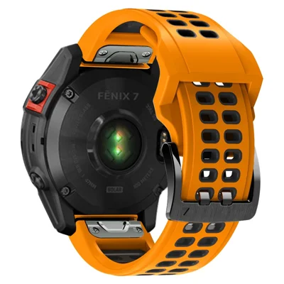 For Garmin Fenix 7/Epix Two Rows Holes Dual-color Quick Release Silicone Watch Band Wrist Strap 22mm - Orange/Black