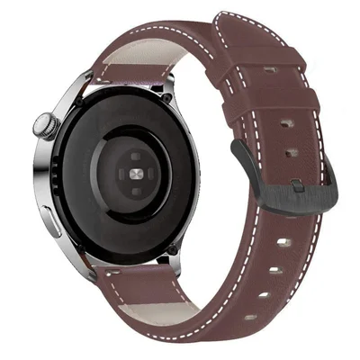 For HUAWEI Watch GT3/Samsung Galaxy Watch 46mm Leather Watch Band 22mm Universal Watch Strap with Buckle - Dark Brown
