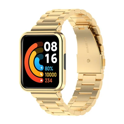 Для Xiaomi Redmi Watch 2 Lite Металлический ремешок с тремя бусинами + Чехол для часов - Золотой