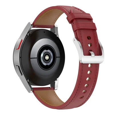 For Huawei Watch GT2 / Samsung Galaxy Watch Active Quick-Release-20mm Universal Stitching Line First Layer Cowhide Solid Color Smart Watch Replacement Strap - Red