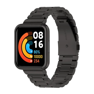 Для Xiaomi Redmi Watch 2 Lite Трёхбусинный металлический браслет из нержавеющей стали с чехлом для часов - Черный