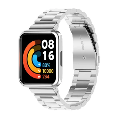 Для Xiaomi Redmi Watch 2 Lite Нержавеющая сталь Три бусины Сменный ремешок для смарт-часов Чехол для часов - Серебро