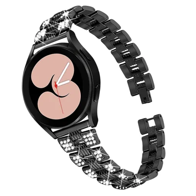 Für Samsung Galaxy Watch4 Classic 42mm/46mm/Watch4 Active 40mm 44mm Zinklegierung Uhrenarmband Schnellverschluss Armband 20mm Ersatzarmband mit Rhinestone-Verzierung - Schwarz