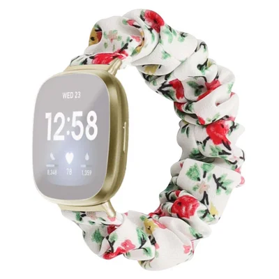 For Huawei Watch GT 7 46mm / Fitbit Versa / Versa 2 / Versa Lite Elastic Watch Strap Hair Band Printed Fabric Quick-Release-22mm Watch Band Replacement Part - White / Red Flower