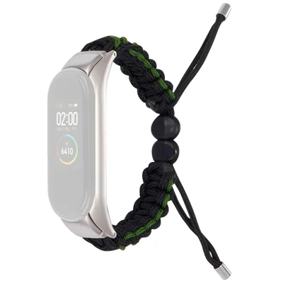 Für Xiaomi Mi Band 3/mi Band 4 Nylon -seil -uhren -band -draw -string -verstellbarer -armbandersatz - Schwarz Grün