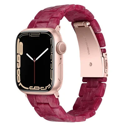 Für Apple Watch Series 11 10 42 mm / 9 8 7 41 mm / SE3 SE2 SE 6 5 4 40 mm / 3 2 1 38 mm, stilvolles Resin-Armband mit 3 Perlen, Ersatzarmband für Smartwatch - Marmorrot