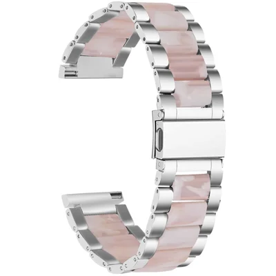 For Pebble Time Round/Pebble 2 Resin + Stainless Steel Durable Bracelet Smart Watch Wrist Band - Silver/Pink Flower