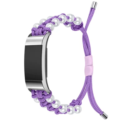 Pour Fitbit Charge 2/Charge 2 HR Pearl+Nylon Tissé Bracelet de Montre Ajustable de Remplacement - Violet