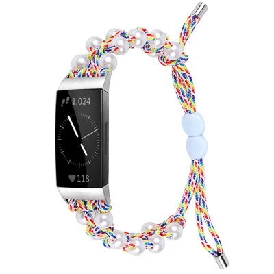 Pour Fitbit Charge 3/Charge 3 SE/Charge 4 Bracelet de montre élégant Pearl+Nylon tissé de rechange - Multi-couleur