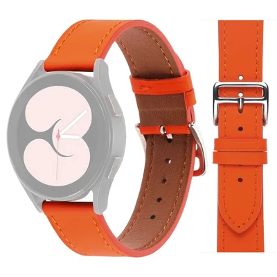 Für Samsung Galaxy Watch4 40mm/44mm/Garmin Venu 2 Plus Uhrenarmband 20mm strukturiertes echtes Leder Ersatz-Armband - Orange