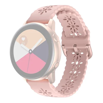 Für Samsung Galaxy Watch4 40mm/44mm/Watch4 Classic 42mm/Garmin Venu 2 Plus Pflaumenblüten-Silikonband 20mm Weiche hohlgebohrte Sportarmband - Pink