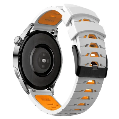 Für Samsung Galaxy Watch4 40 Mm/44 Mm/garmin Venu 2 Plus 20 mm Silikon Uhrengurt Dual Farbhandgelenkband Mit Trapez Drei Zeilenlöcher - Weiß/orange