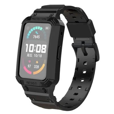 Für Huawei Watch Fit/Honor Watch ES Soft TPU Watch Band Verstellbares Handgelenksband Ersatz + Watch Case - Schwarz