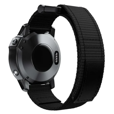 For Garmin Fenix 7X / 6X Pro / Tactix 7 26mm Nylon Loop Sport Watch Band Adjustable Wrist Strap Replacement - Black