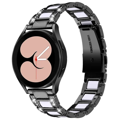 For Samsung Galaxy Watch4 Active 40mm/44mm/Watch4 Classic 42mm/46mm Stainless Steel Resin Watch Band Wrist Strap with Rhinestone Decor - Black/White