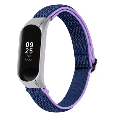 For Xiaomi Mi Band 7 Elastic Replacement Loop Band Nylon Stretch Braided Sport Adjustable Wristband Strap - Purple/Blue