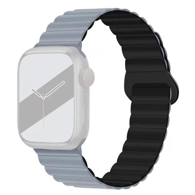 For Apple Watch Ultra 4 3 2 1 49mm / Series 12 11 10 46mm / 9 8 7 45mm / SE3 SE2 SE 6 5 4 44mm / 3 2 1 42mm Silicone Strap Magnetic Watchband - Obsidian Grey / Black