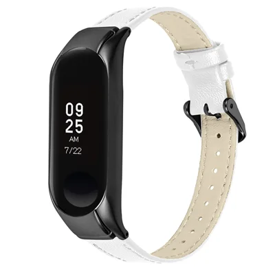 Für Xiaomi Mi Band 7 Echte Cowhide Leder Watch -gurt -austauschband Mit Schwarzer Uhr Hülle - Weiß