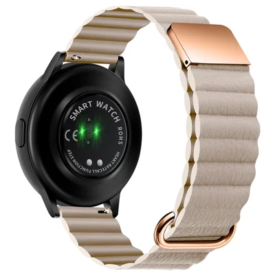 Магнитный ремешок из натуральной кожи 20 мм для Samsung Galaxy Watch6 40 мм, 44 мм / Watch6 Classic 43 мм, 47 мм / Watch 5 40 мм, 44 мм / 5 Pro 45 мм / Watch4 40 мм, 44 мм — розовое золото / хаки