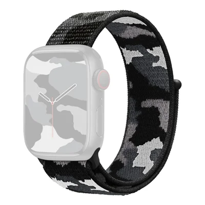 For Apple Watch Ultra 3 2 1 49mm / Series 11 10 46mm / 9 8 7 45mm / SE3 SE2 SE 6 5 4 44mm / 3 2 1 42mm Nylon Smart Watch Strap Camouflage Adjustable Wrist Band - Black
