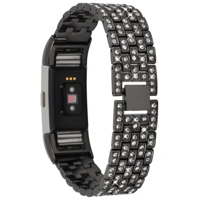 Pour Fitbit Charge 2 Full Rhinestone Decor Smart Watch Strap Remplacement Bracelet Métal - Noir