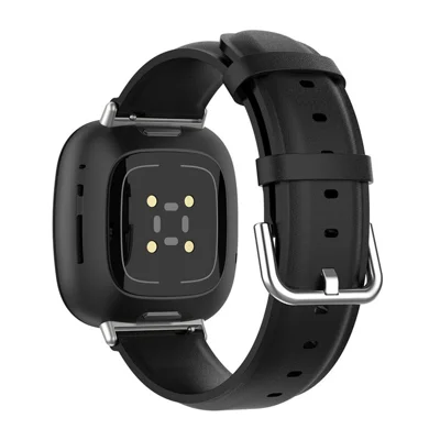 Para Fitbit Versa 4 / Sense 2 Pulseira do Relógio Substituição em Couro Genuíno Suave - Preto