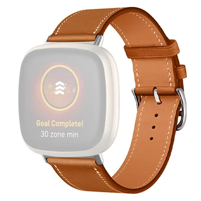 Para Fitbit Versa 4 / Sense 2 Watch Band com Costura Couro Genuíno Pulseira de Relógio Substituição - Marrom